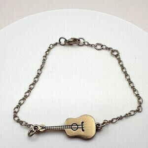 Vintage 90s Gold Tone Acoustic Guitar Charm Bracelet Music Lover Musican Jewelry